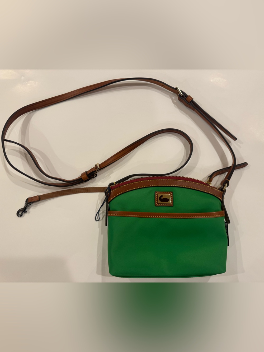 NWOT Dooney & Bourke Green Crossbody with Brown Leather Trim and Gold Tone Logo